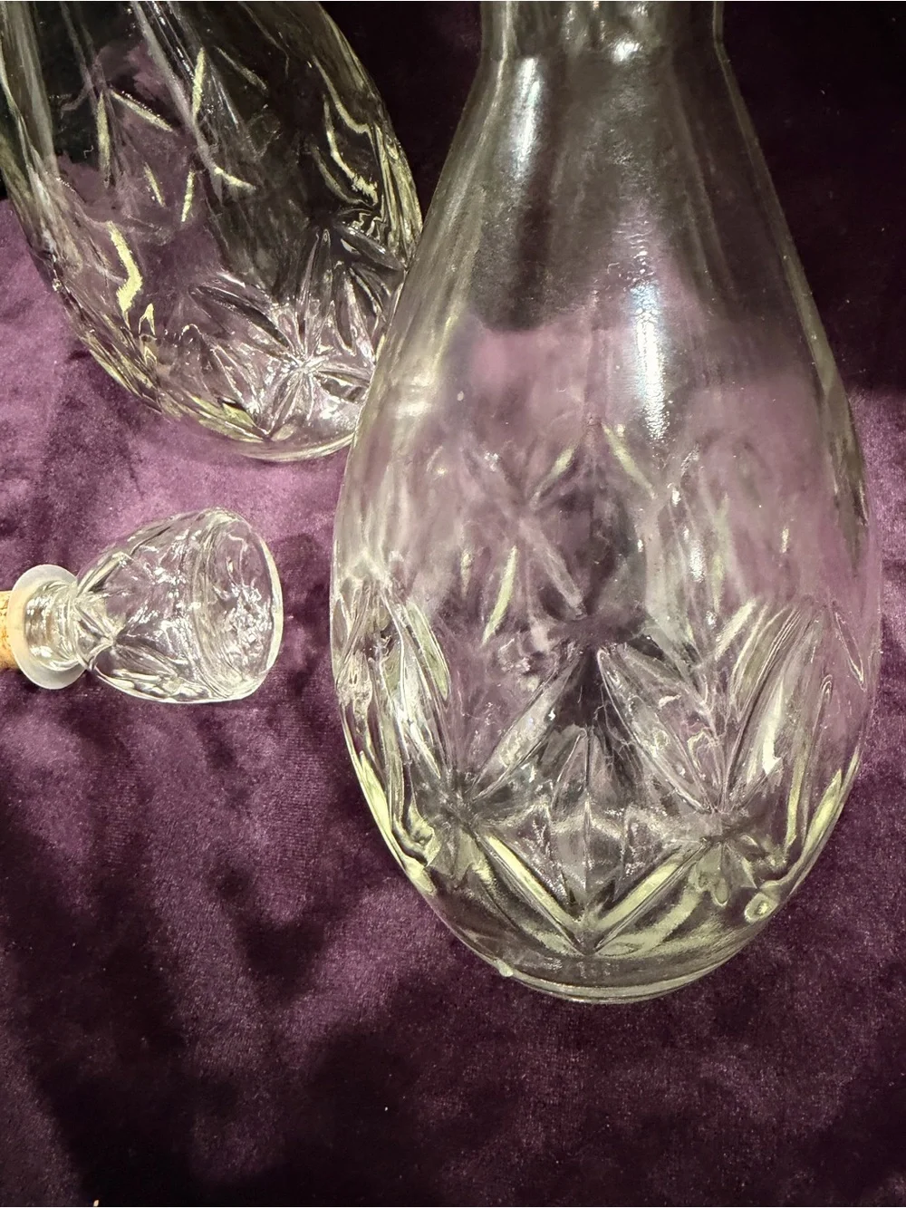 Vintage Owens-Illinois Diamond Cut Glass Decanter Pair
